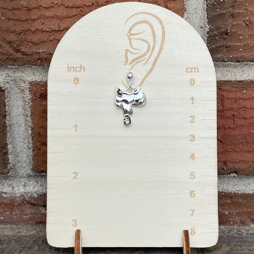 Silver Western Saddle Earrings - Picture 2 of 2